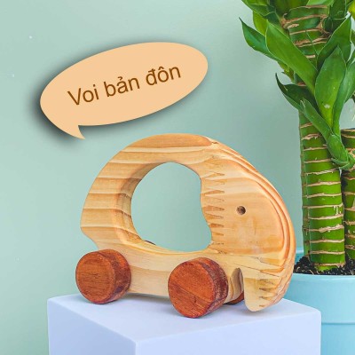 Bộ 3 con thú có bánh xe - Đồ chơi gỗ giải trí cho bé rèn luyện khả năng cầm nắm